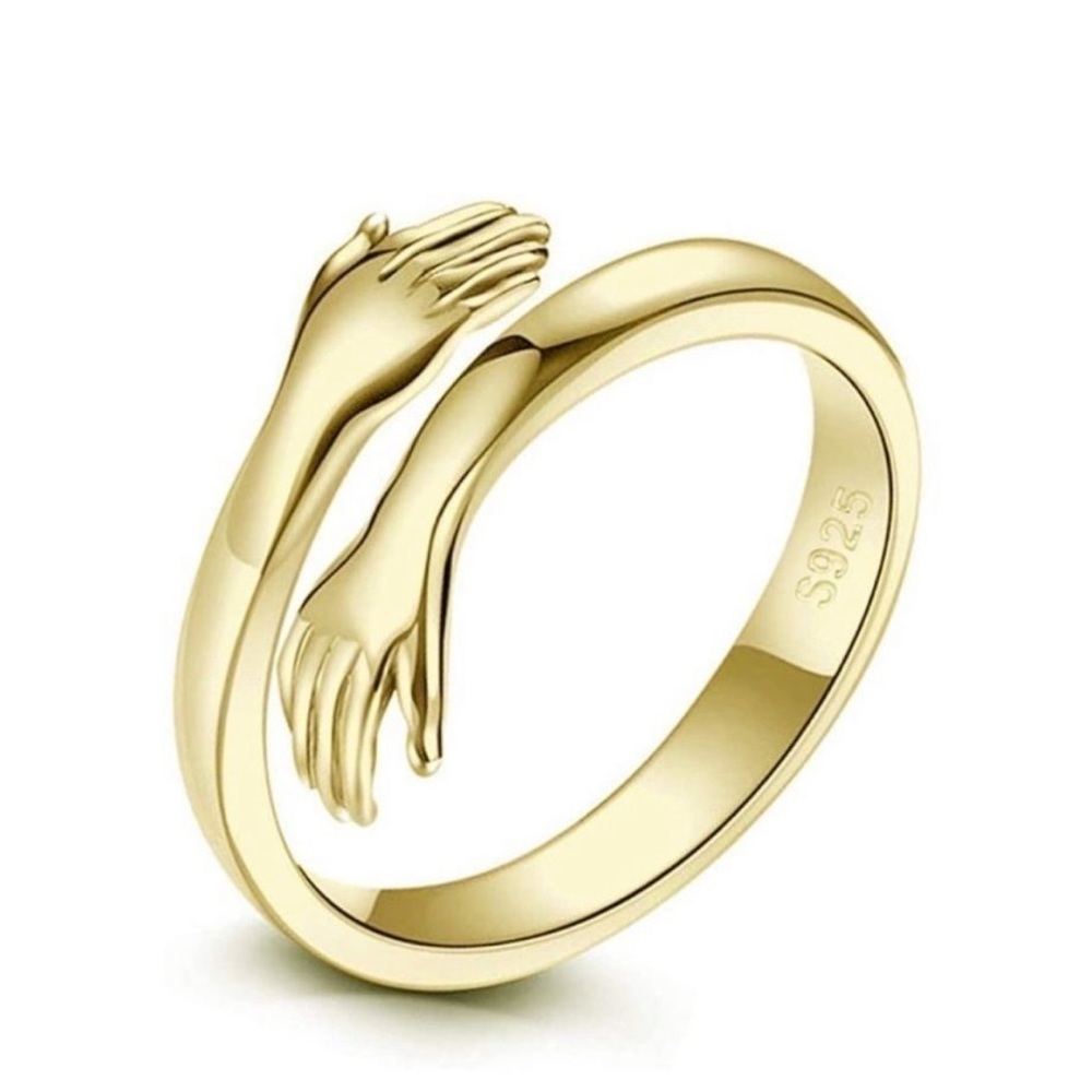 Hugging Hands 14k Gold /925 Ring Adjustable